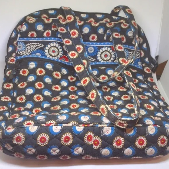 Vera Bradley Large Night Owl Blue Black Shoulder Bag laptop - Picture 3 of 9